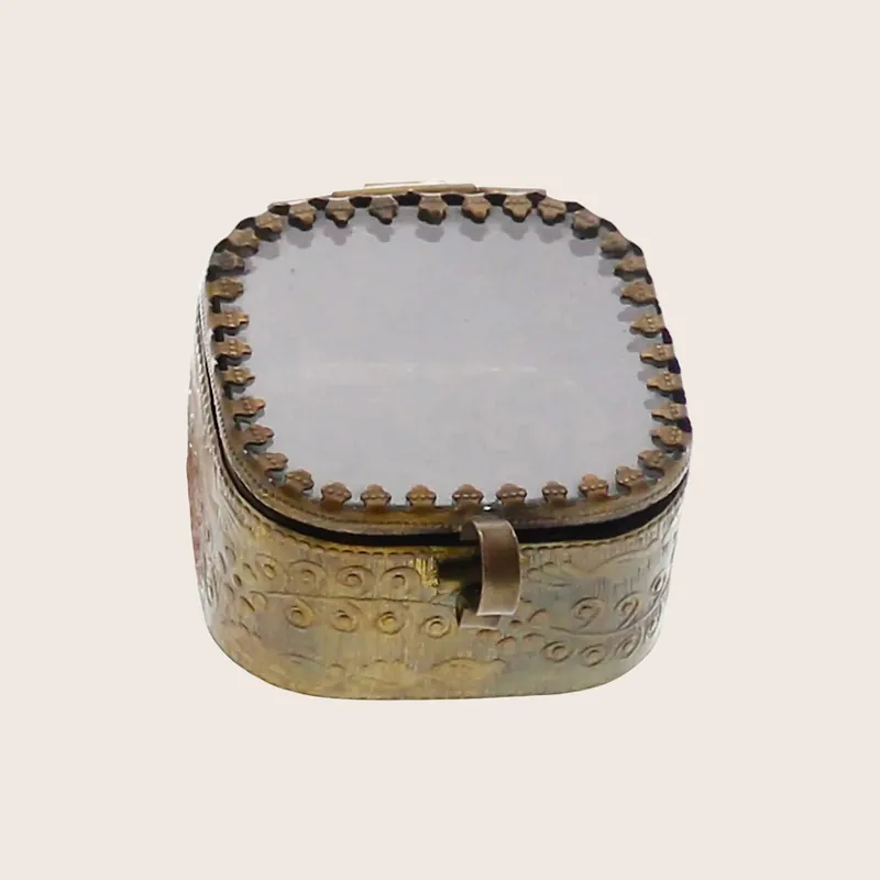 Josephine Mirrored Square Antique Brass Box - Homart