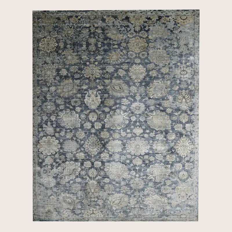 Blue Traditional Silk Rug - 6' x 9'