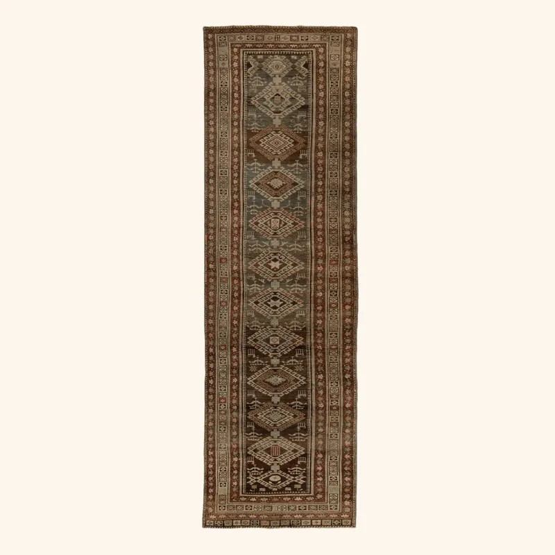 Brown Vintage Kurdish Runner - 3'8" x 13'1"