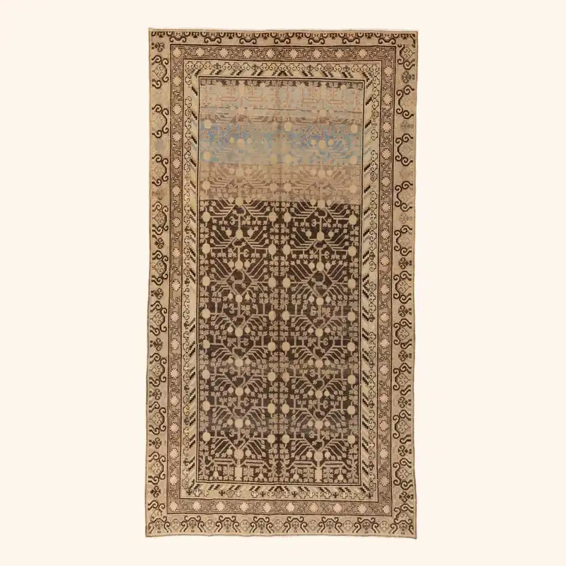 Brown Vintage Traditional Khotan Wool Rug - 5'6" x 11'3"