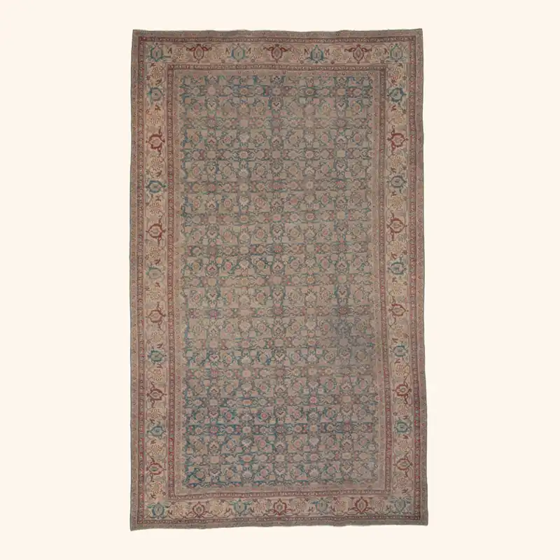 Blue & Red Vintage Tabriz Wool Rug - 6'8" x 11'3"