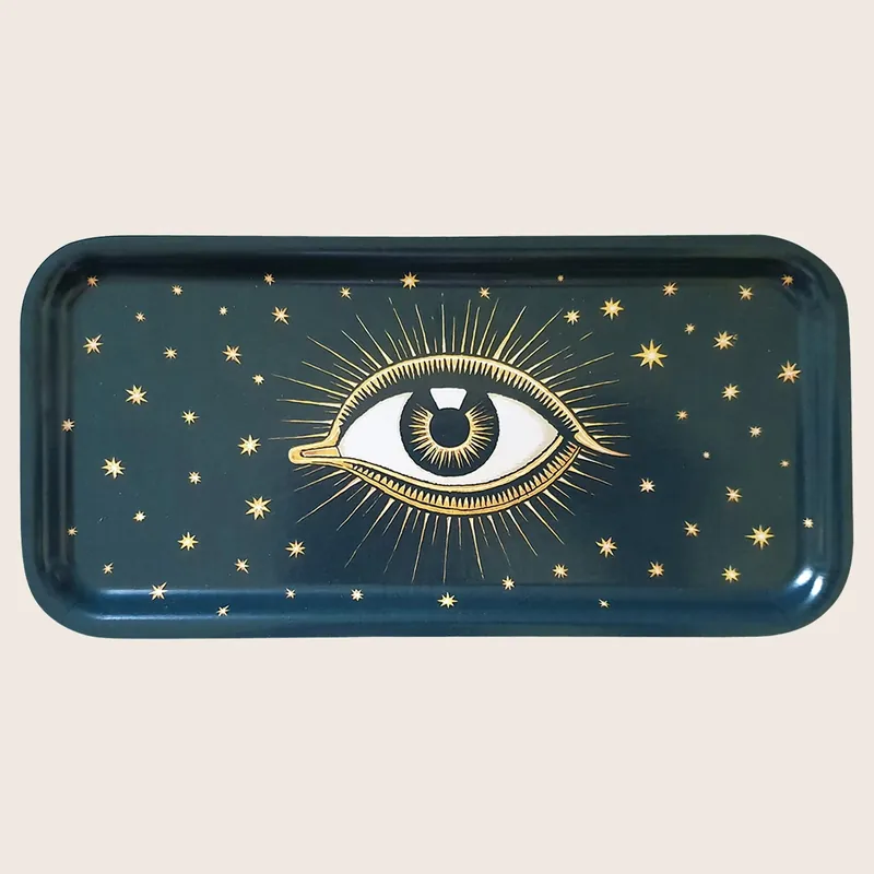 Teal Eye Wooden Tray - LES-OTTOMANS SRL