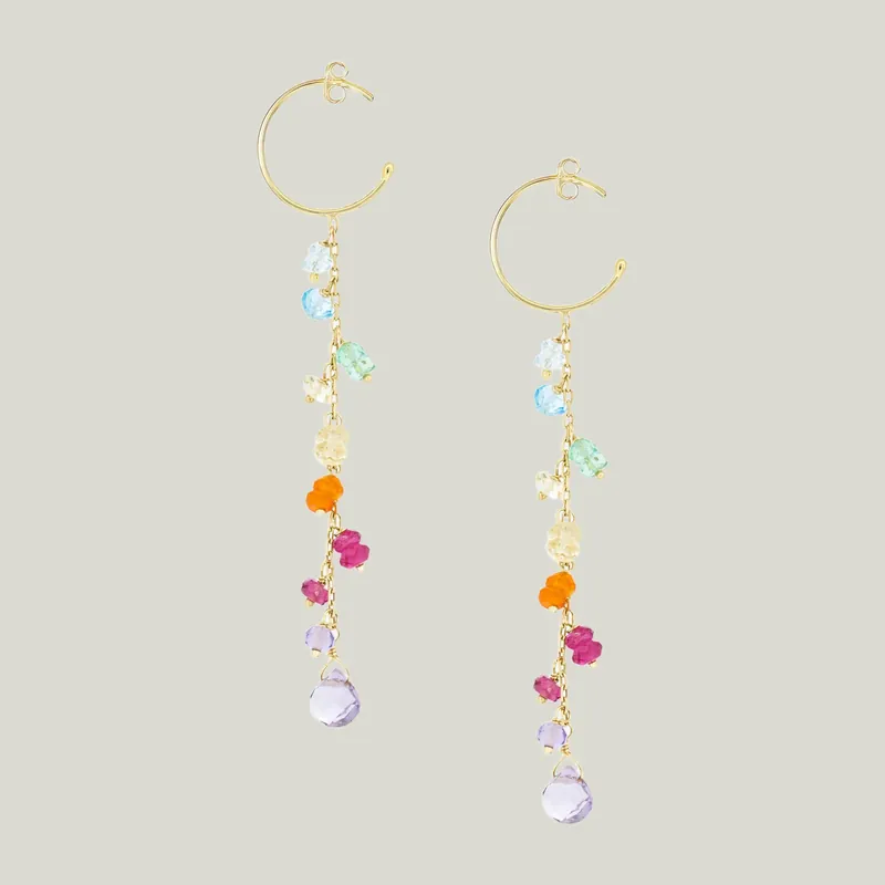 18K Gold Love is Love Baby Hoop Earring with Chain and Beads - Sweet Pea (Consigned)