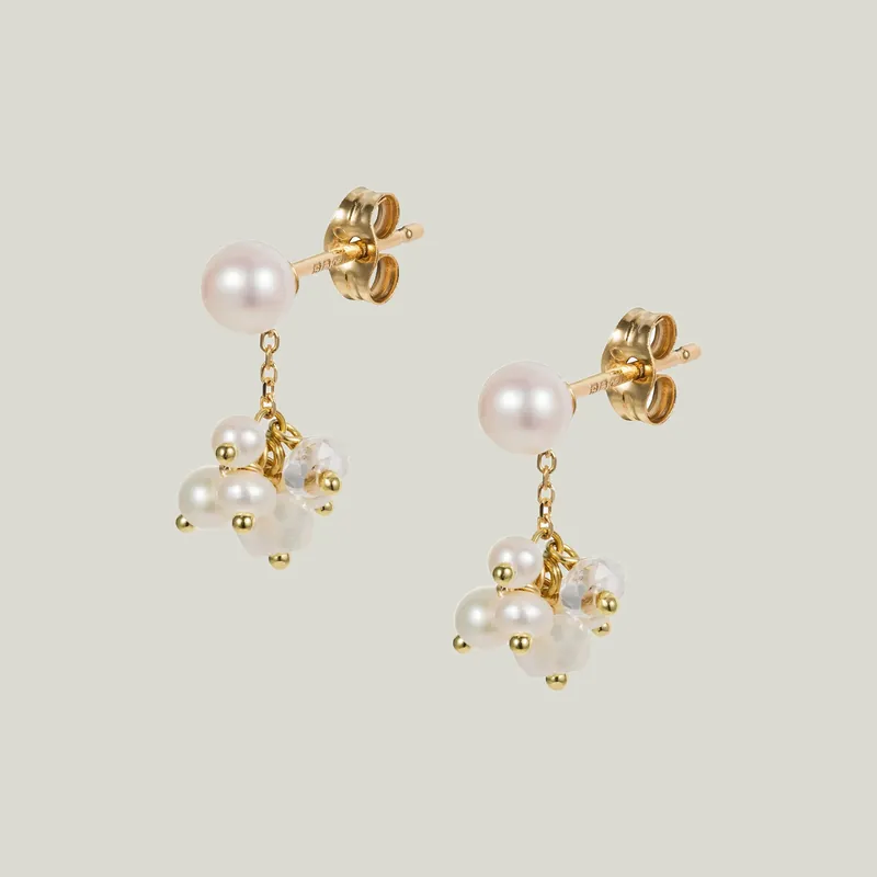 18K Gold Pearl Stud with Pearl Cluster - Sweet Pea