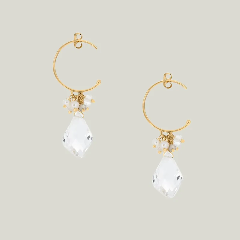 18K Gold Goddess of Pearl Earrings with Pearls + Twisted Crystal Clusters - Sweet Pea (Consigned)