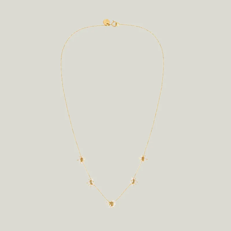 18K Gold Necklace with 5 Clusters of Pearls and Moonstones - Sweet Pea (Consigned)