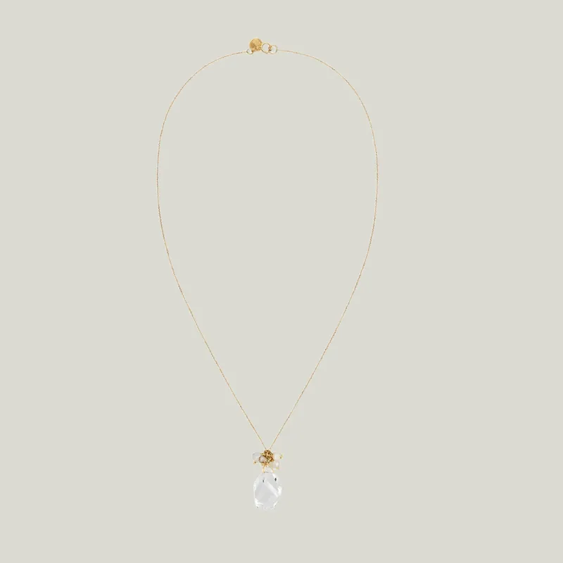 18K Gold Goddess of Love Necklace with Pearls + Twisted Crystal Cluster Drop - Sweet Pea (Consigned)