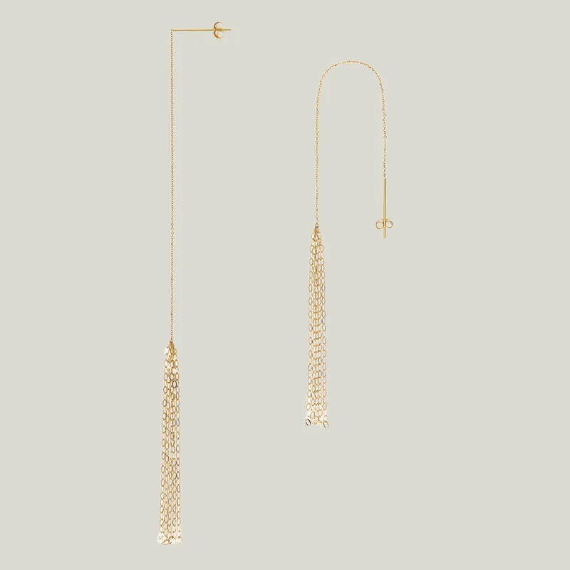 18K Gold Tassel Thread Through Earrings - Sweet Pea (Consigned)