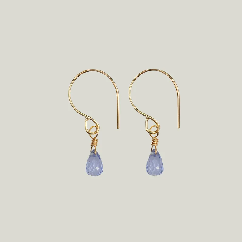 18K Gold Blue Sapphire Drop Hook Earrings - Sweet Pea (Consigned)