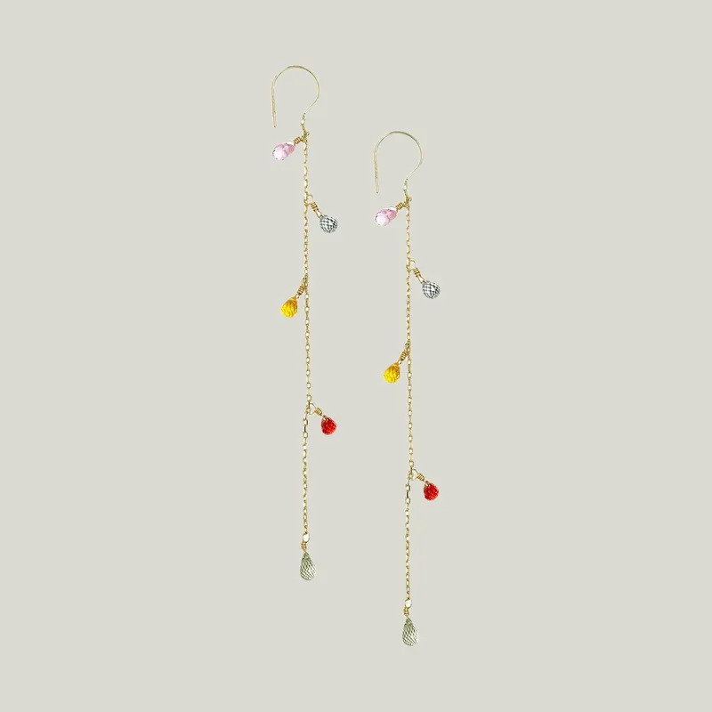 18K Gold Hook Chain Eearring with Mixed Sapphire Drops - Sweet Pea (Consigned)
