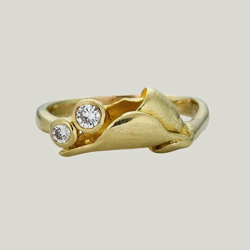 14K Yellow Gold Diamond Lotus Ring - Odeon Collection (Leased)