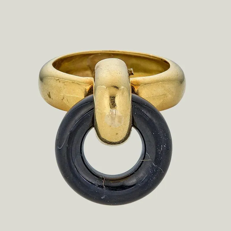 Vintage 18K Gold and Onyx Circle Ring - Odeon Collection (Leased)