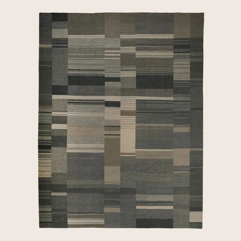 Grey Modern Tibetan Wool Rug - 9' x 12'