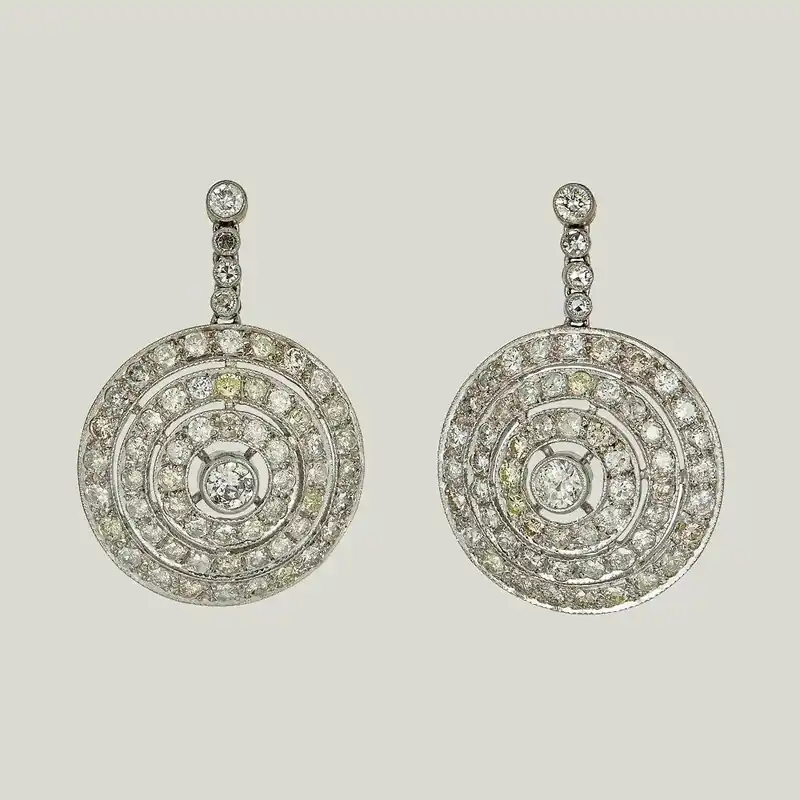 Vintage Platinum Diamond Geometric Earrings - Odeon Collection (Leased)