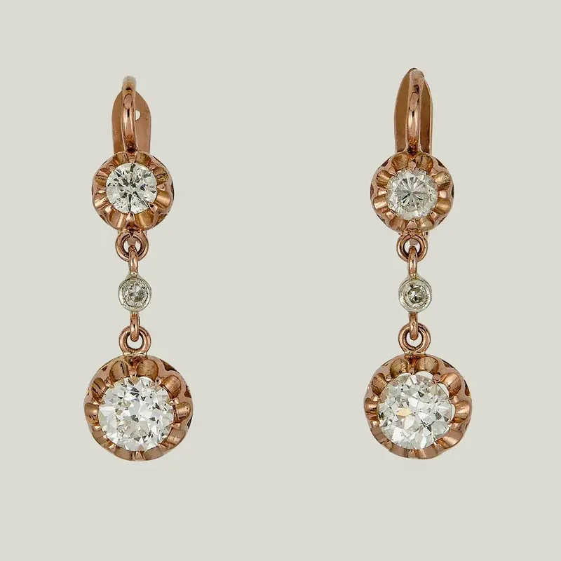 14K White Gold Diamond Dangle Earrings - Odeon Collection (Leased)