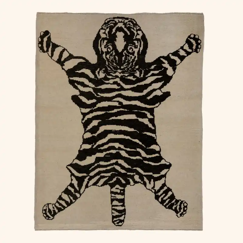 Beige Tiger Modern Turkish Wool Rug - 5'9" x 7'4"