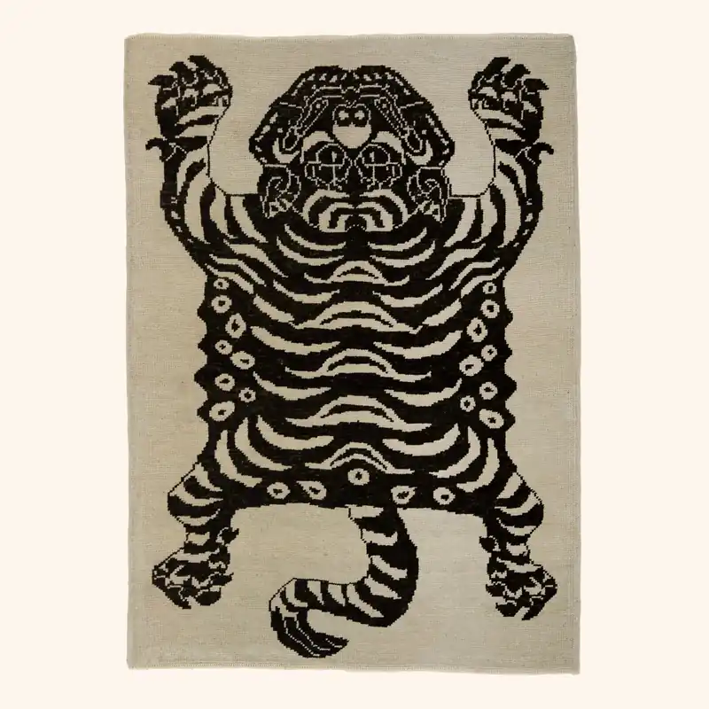 Beige Tiger Modern Turkish Wool Rug - 4'3" x 5'10"