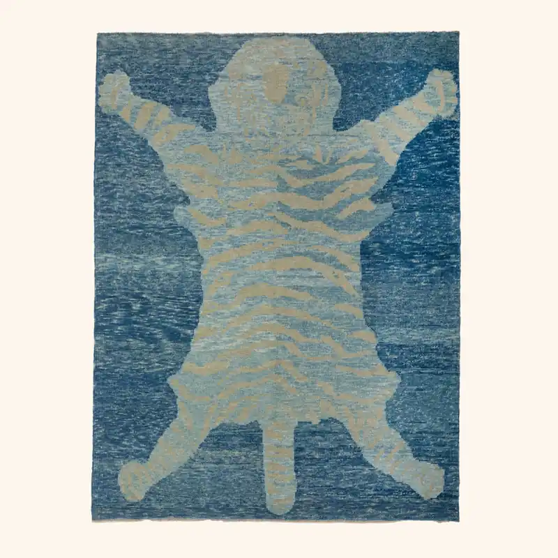 Blue Tiger Modern Turkish Wool Rug - 5'7" x 7'3"