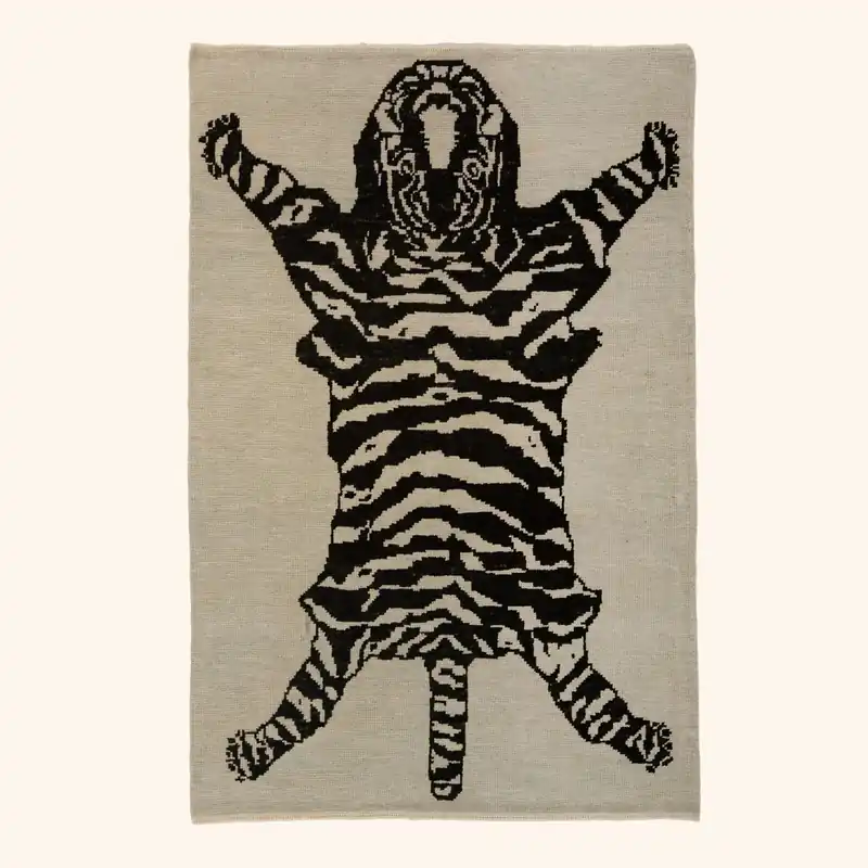 Beige Tiger Modern Turkish Wool Rug - 4'3" x 6'4"