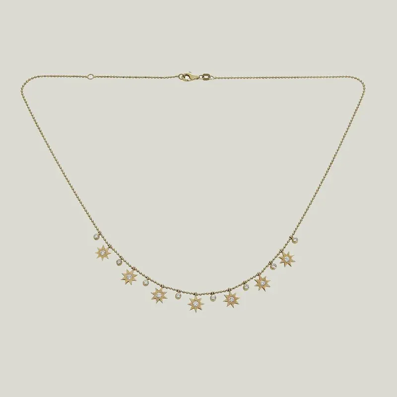 14K Yellow Gold Diamond Starburst Necklace - Odeon Collection (Leased)