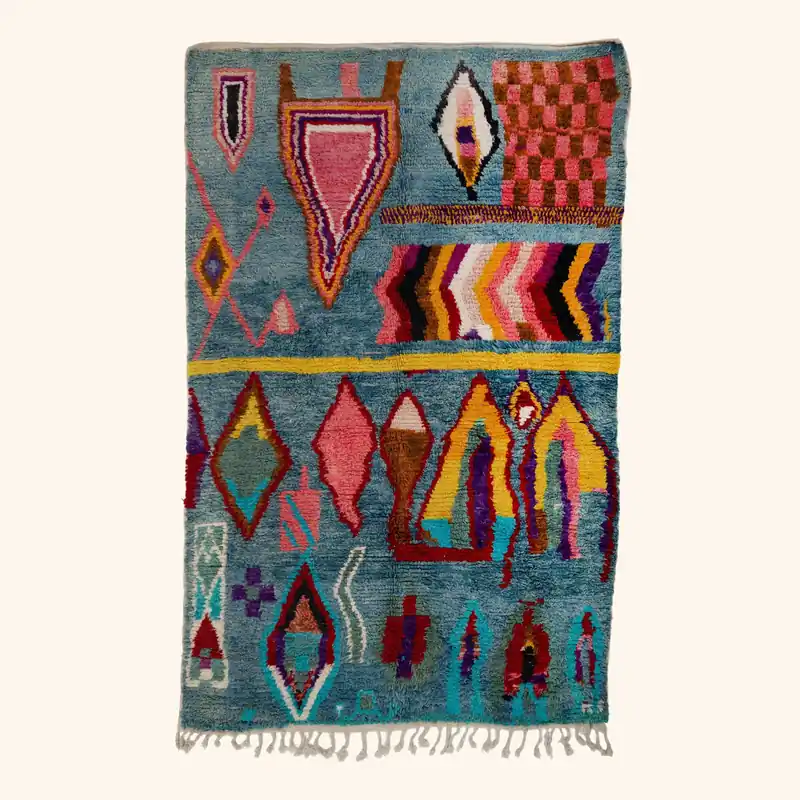 Blue & Pink Moroccan Berber Wool Rug - 6'1" x 9'10"