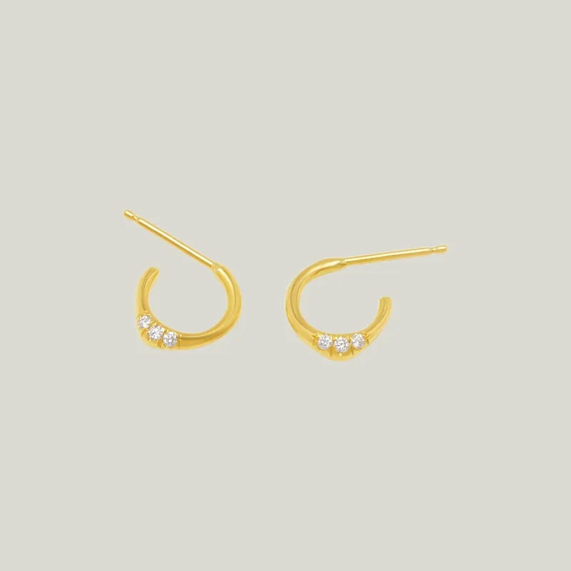 Gold Wave Huggies With Diamonds - Diana Mitchell (Consigned)