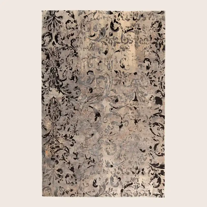 Grey & Black Aurora Contemporary Tibetan Wool Silk Blend Rug - 6' x 9'
