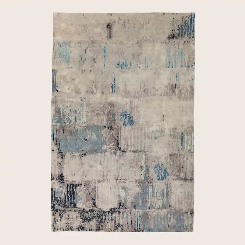 Grey Aurora Contemporary Tibetan Wool Silk Blend Rug - 6' x 9'