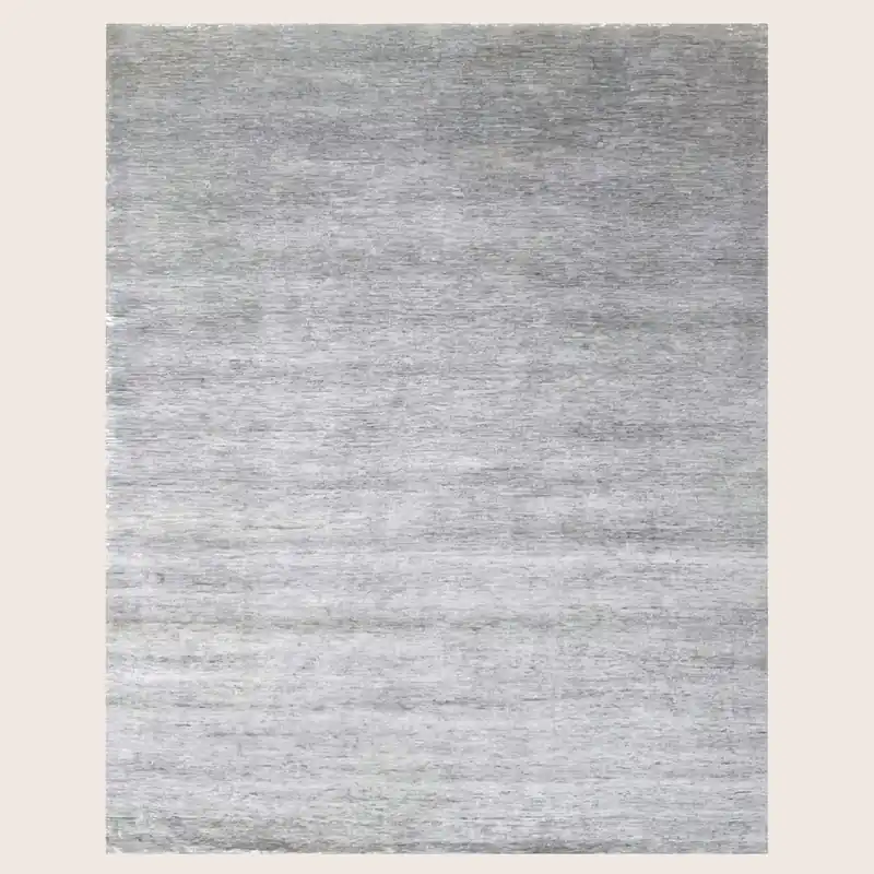 Light Blue Transitional Solid Silk Wool Blend Rug - 8' x 10'