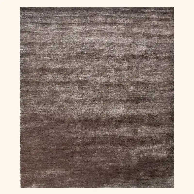 Brown Transitional Solid Silk Wool Blend Rug - 8' x 10'