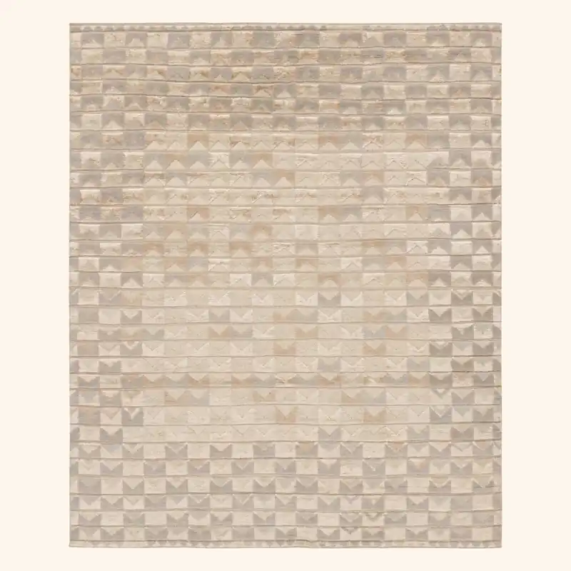 Silver Contemporary Art Deco Wool Silk Blend Rug - 8' x 9'8"