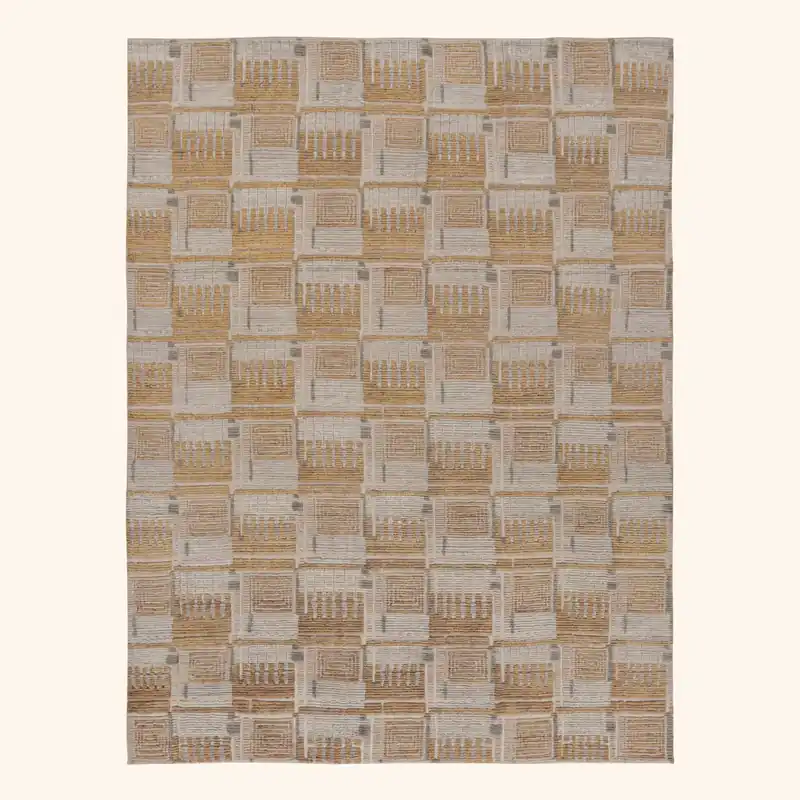 Brown Contemporary Scandinavian Wool Silk Jute Blend Rug - 8'11" x 11'9"