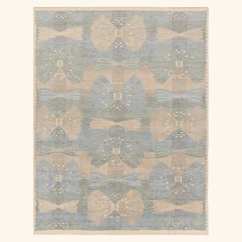Blue & Brown Contemporary Scandinavian Wool Cotton Blend Rug - 9'4" x 11'11"