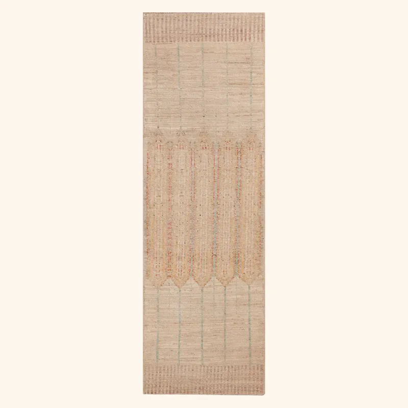 Beige Zameen Modern Wool Runner - 3' x 9'7"
