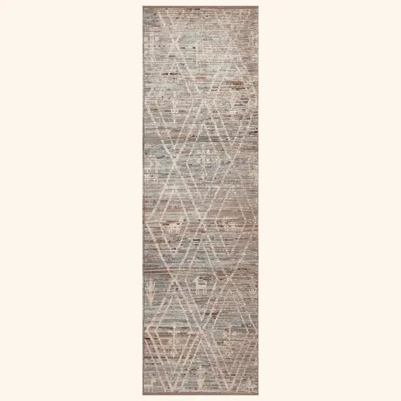 Blue & Brown Zameen Modern Wool Runner - 3'5" x 11'5"