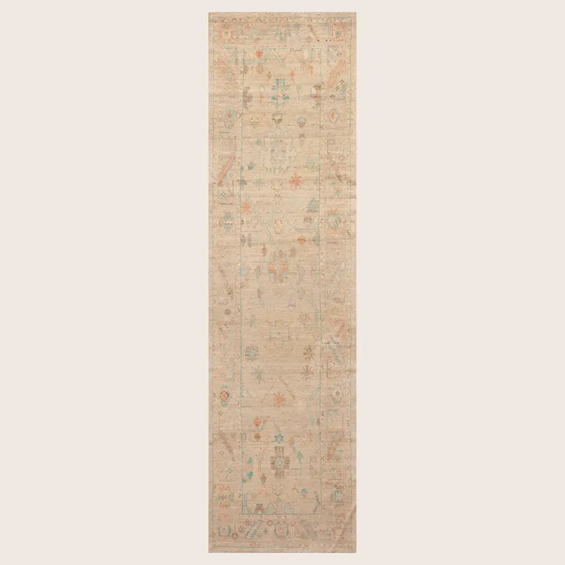 Beige Zameen Modern Wool Runner - 2'11" x 10'4"