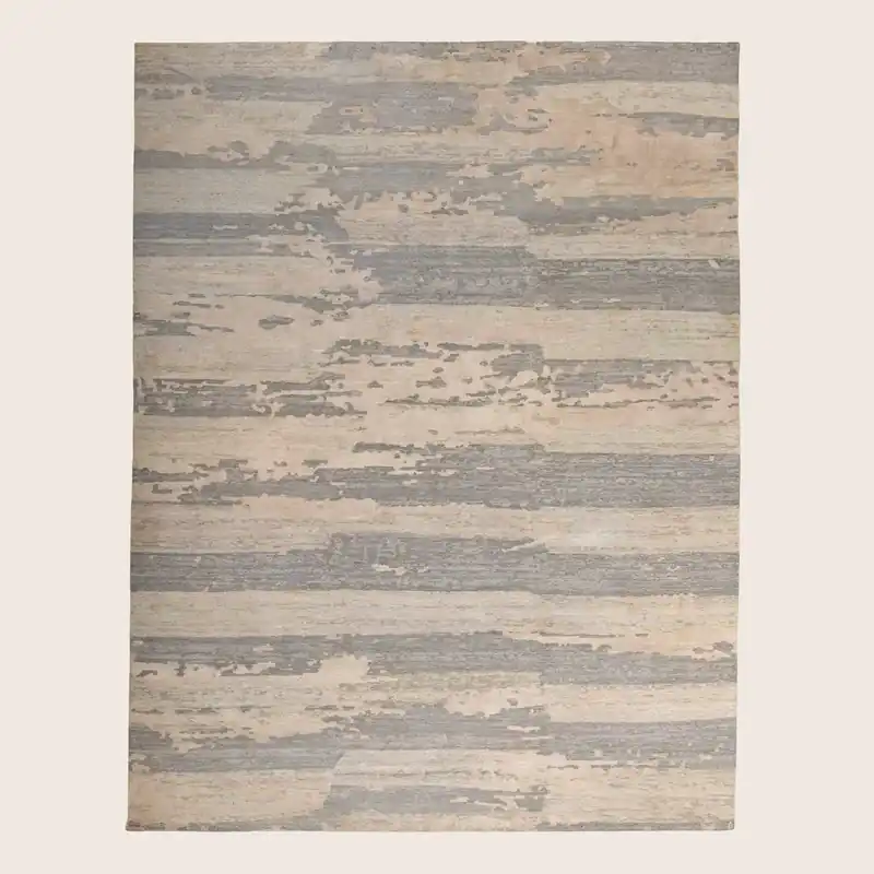 Blue & Grey Contemporary Wool Silk Blend Rug - 8' x 10'1"