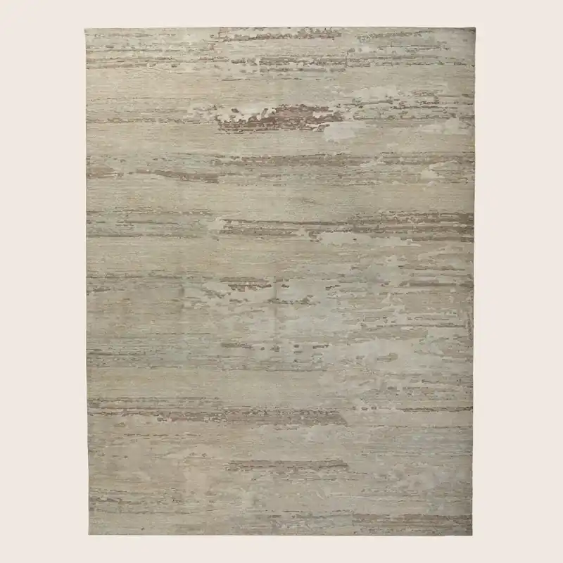 Brown Contemporary Wool Silk Blend Rug - 8'1" x 10'