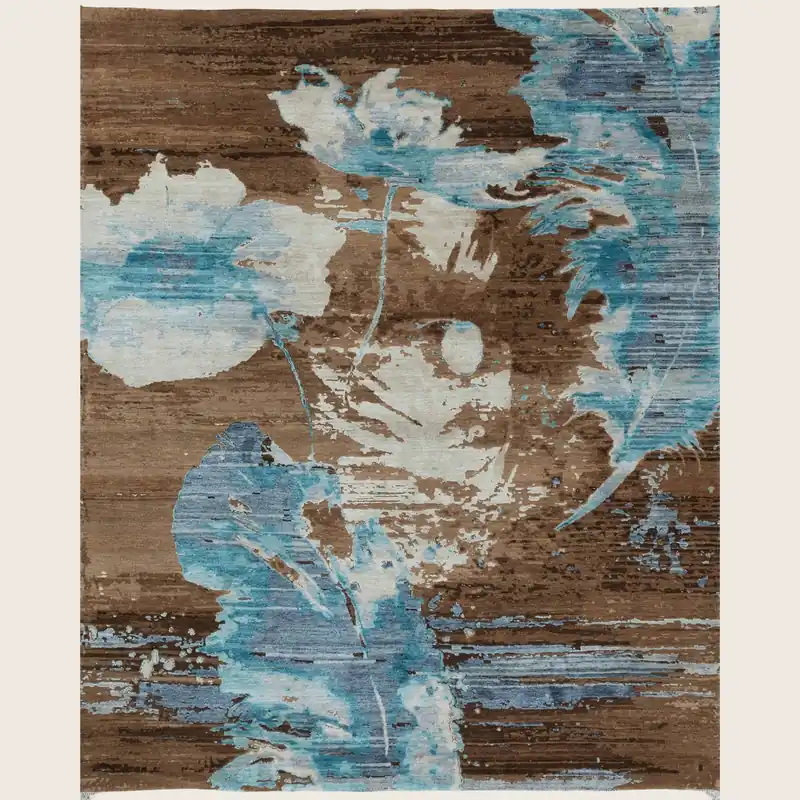 Blue & Brown Contemporary Wool Silk Blend Rug - 8' x 10'