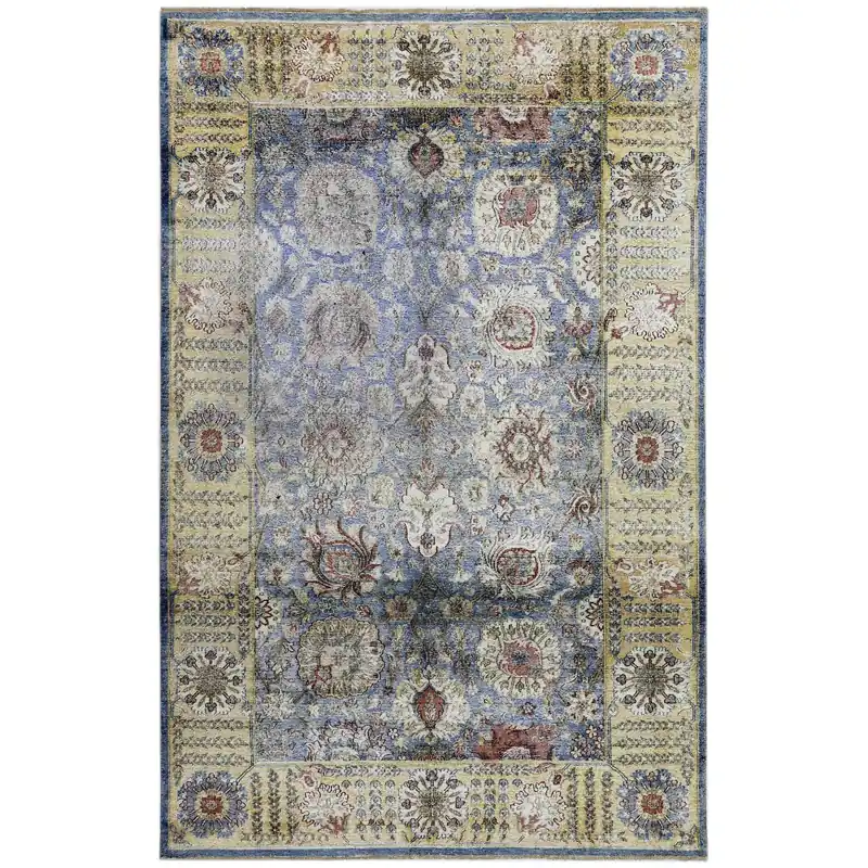 Blue & Gold Alchemy Distressed Wool Rug - 6' x 9'2"