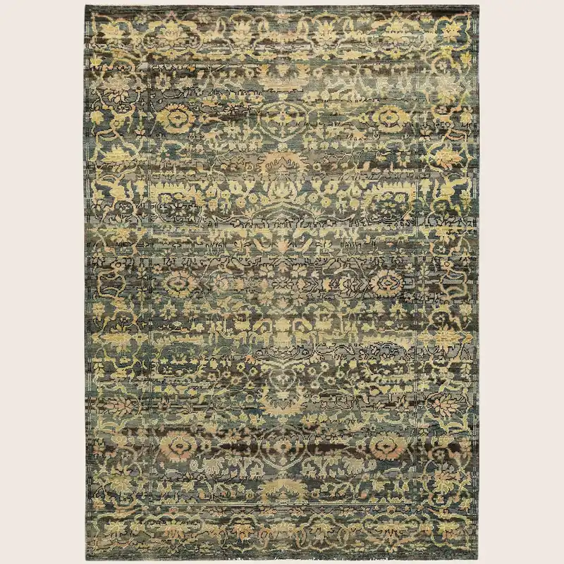 Black & Gold Alchemy Traditional Wool Rug - 5'10" x 7'3"