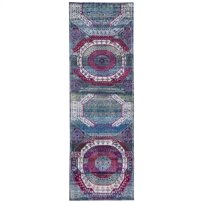 Blue & Purple Alchemy Transitional Silk Runner - 2'10" x 9'1"