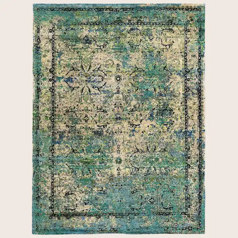 Teal & Cream Alchemy Silk Wool Blend Rug - 8'9" x 11'11"