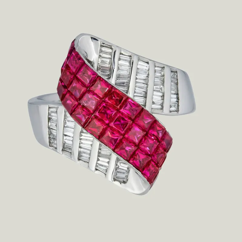 Ruby & Diamond Invisible Set Ribbon Ring - Odeon Collection (Leased)