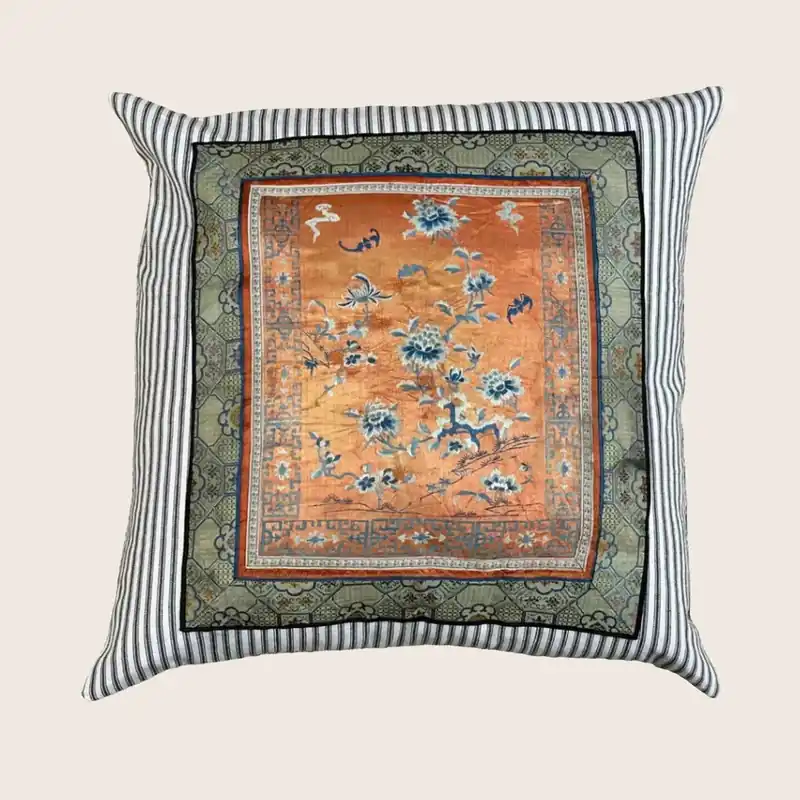 Antique Silk Embroidered Qing Dynasty Pillow - Threads Soft Goods