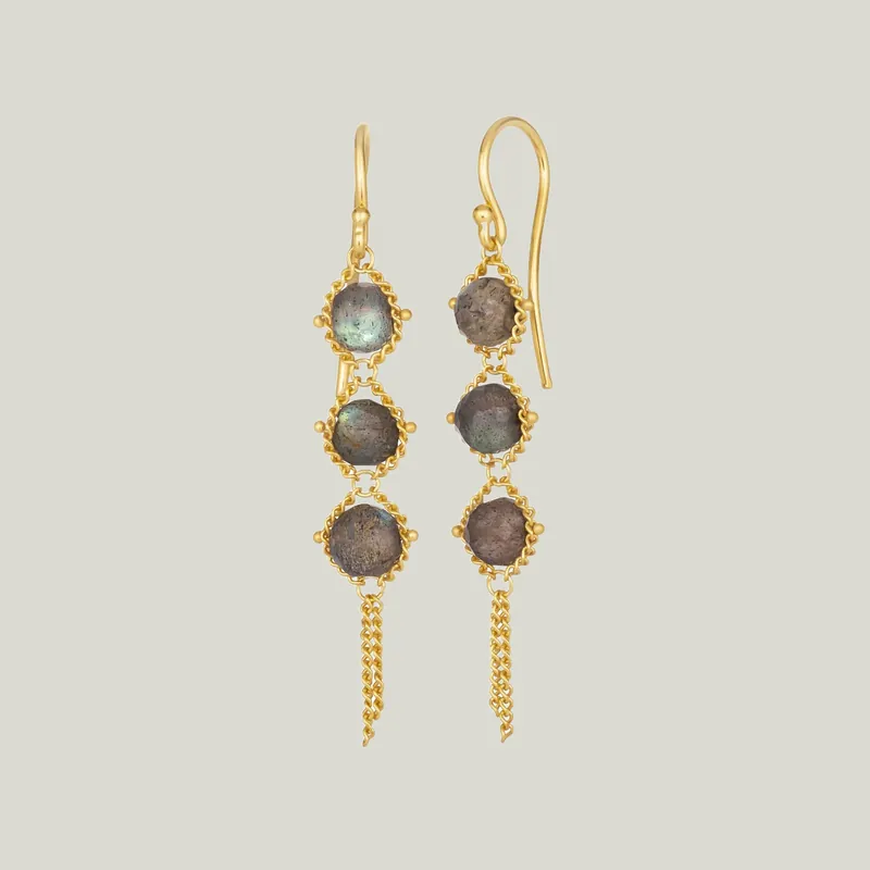 Labradorite Triple Drop Earrings - Amali (Consigned)