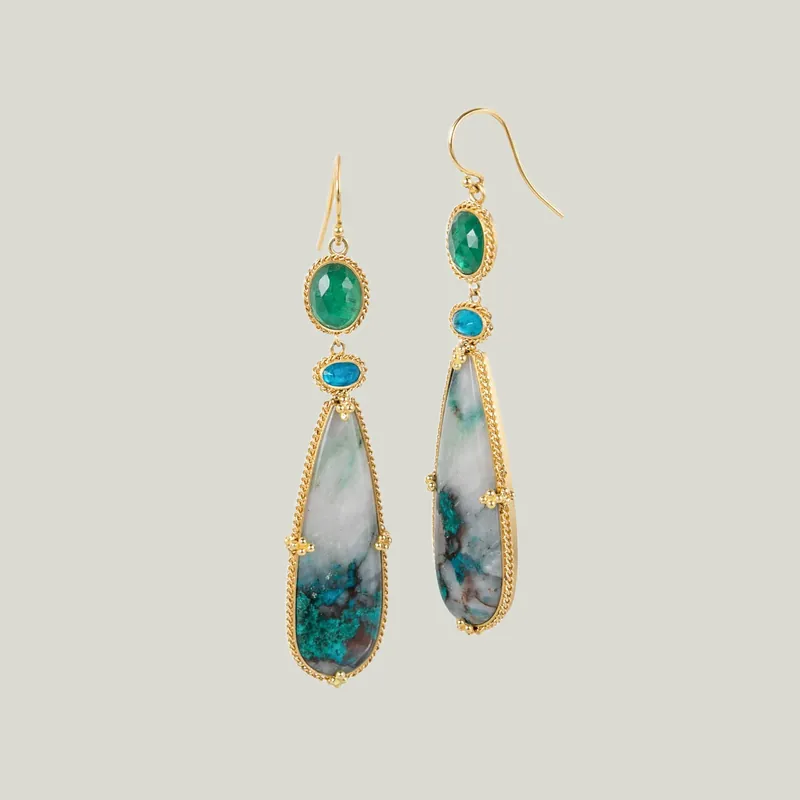 One-of-a-Kind Chrysoprase, Apatite and Emerald Earrings