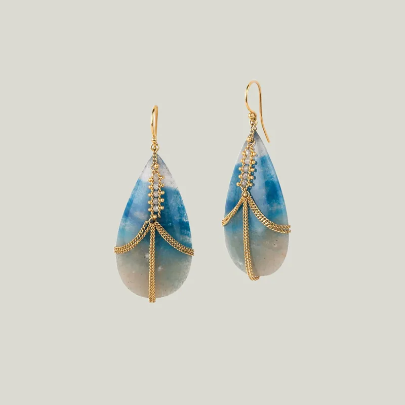 Diamond Draped Earrings with Blue Quartz Lazulite - Amali (Consigned)