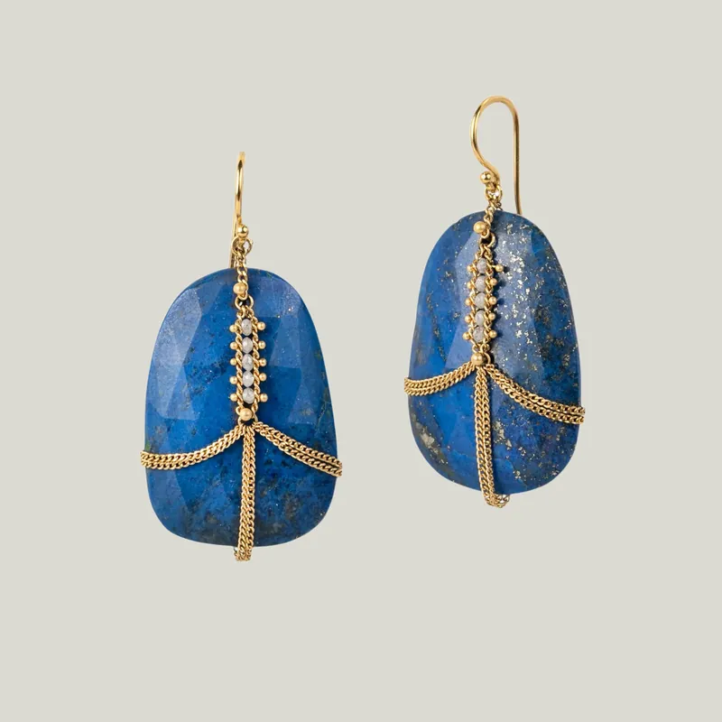 Lapis Diamond Draped Earrings - Amali (Consigned)