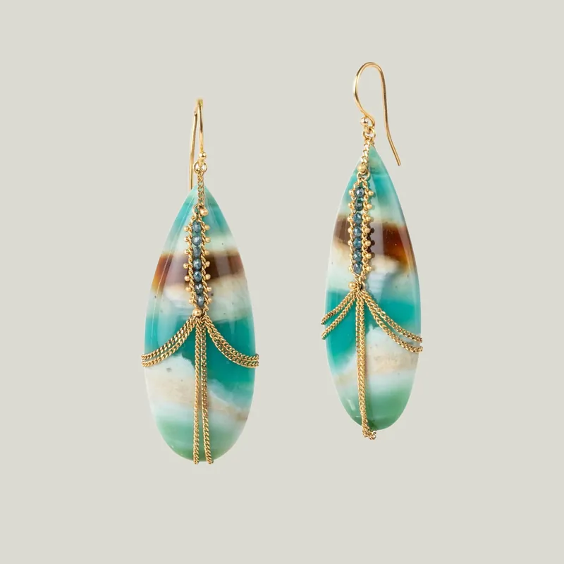 One-of-a-Kind Petrified Wood Diamond Draped Earrings